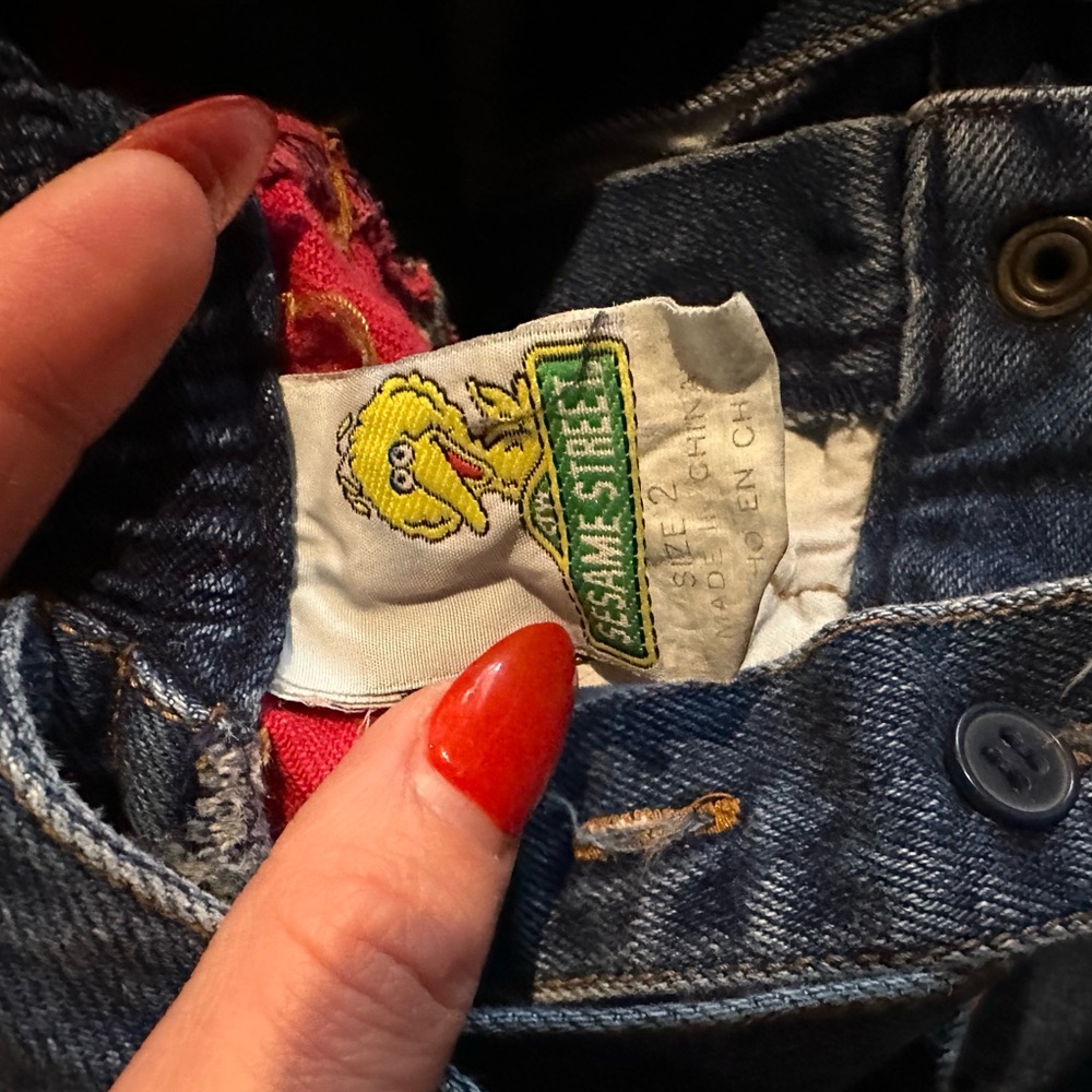 Sesame Street Kids Denim Overalls with Red Accents Vintage - Picture 4 of 7